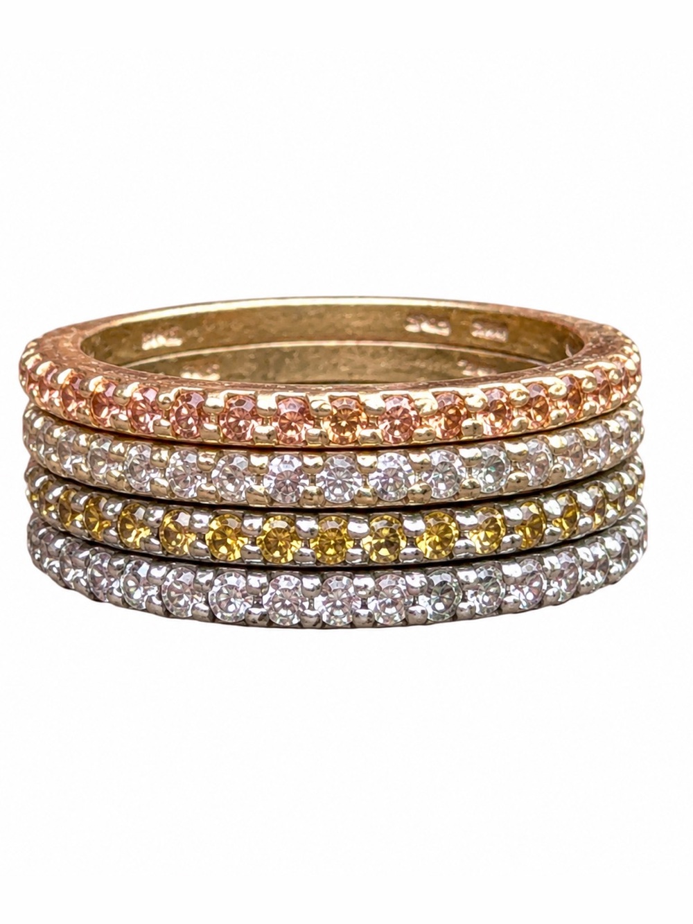 Sterling Silver 925 Stackable CZ Ring Set of 4 Gold Silver Tone Size 6